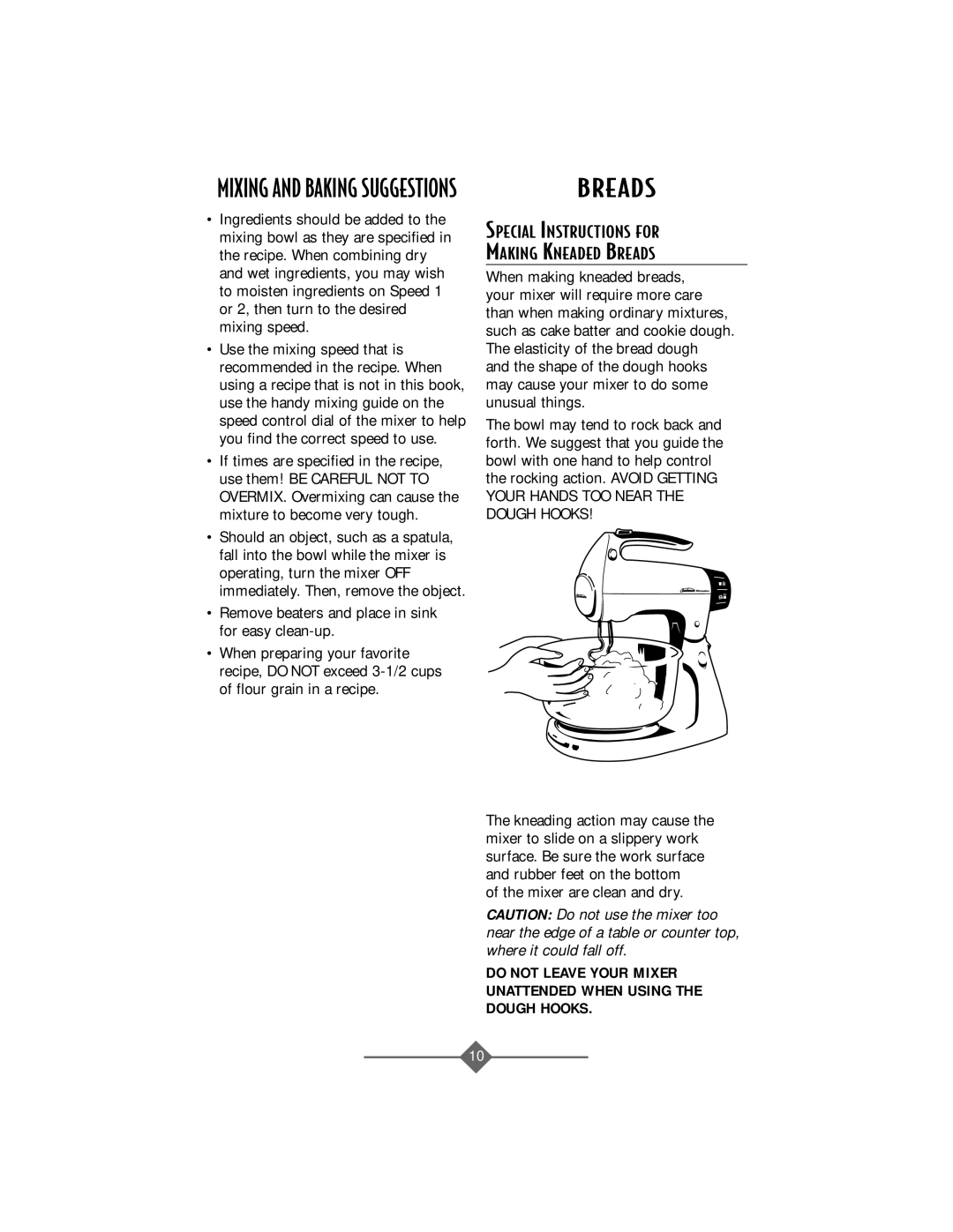 Sunbeam 2388, 2368, 2386, 2367, 2369 Special Instructions for Making Kneaded Breads, Mixing and Baking Suggestions 