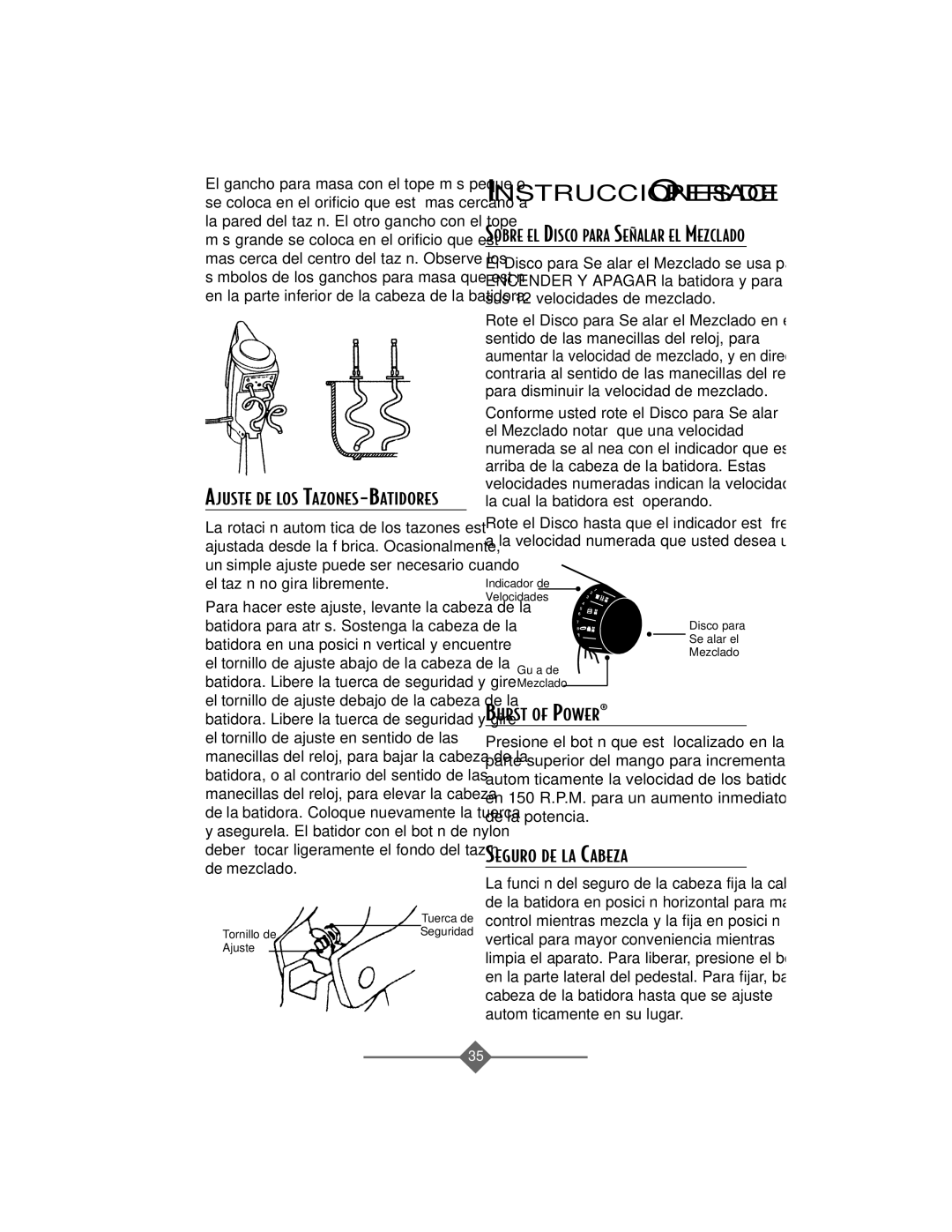 Sunbeam 2388, 2368, 2386, 2367 Sobre EL Disco Para SE„ALAR EL Mezclado, Seguro DE LA Cabeza, Ajuste DE LOS TAZONES-BATIDORES 