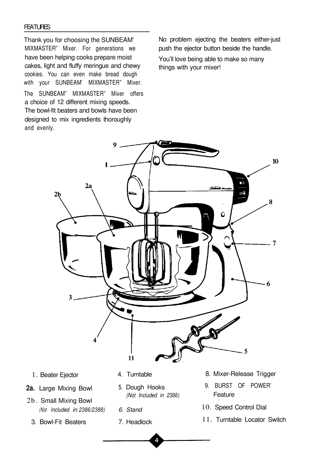 Sunbeam 2369, 2388, 2368, 2386, 2367 instruction manual Features, Burst of POWER’ 