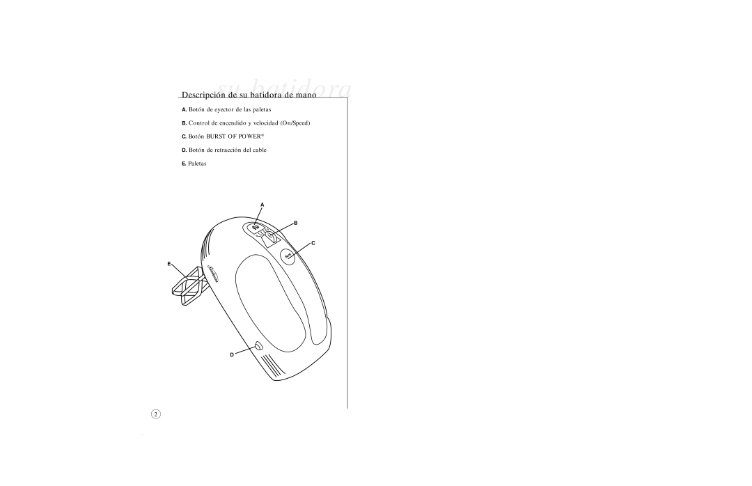 Sunbeam 2480 user manual Descripciónsude su batidorabatidorade mano 