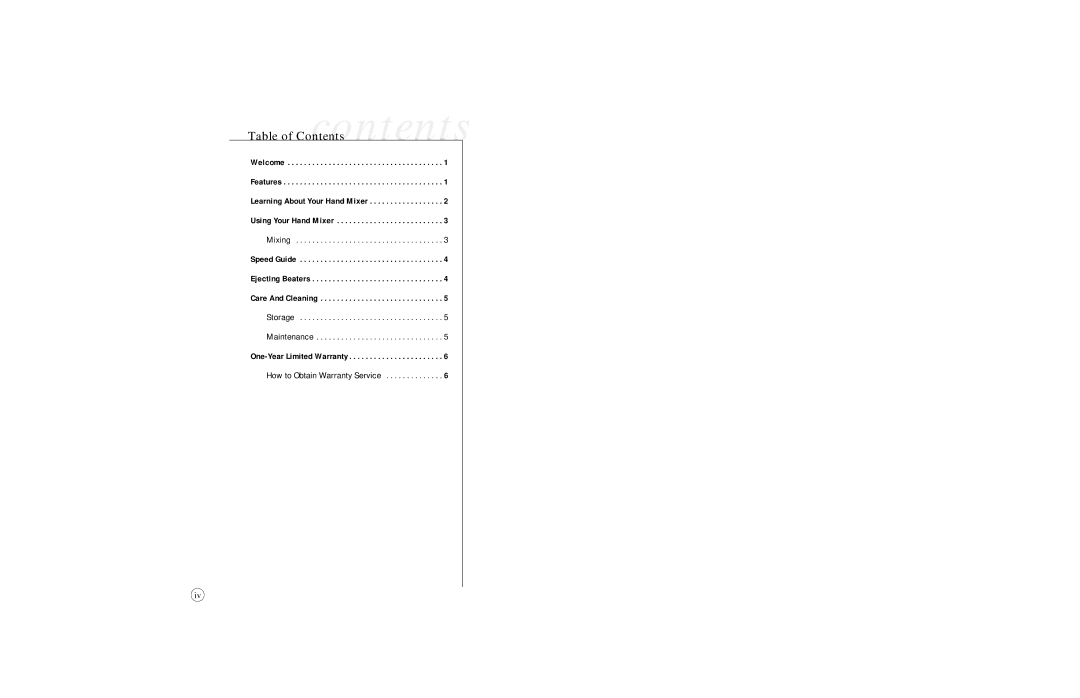 Sunbeam 2480 user manual Table of Contentscontents 