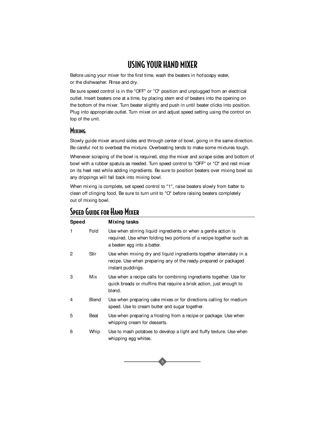 Sunbeam 2484 instruction manual Using Your Hand Mixer, Speed Guide for Hand Mixer, Mixing 