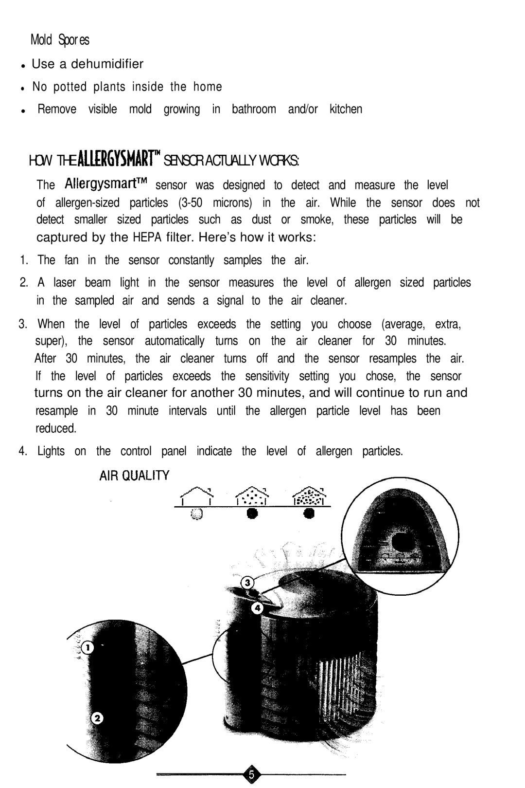 Sunbeam 2541, 2540 manual Mold Spores, HOW the ALLERGYSMART’ Sensor Actually Works 