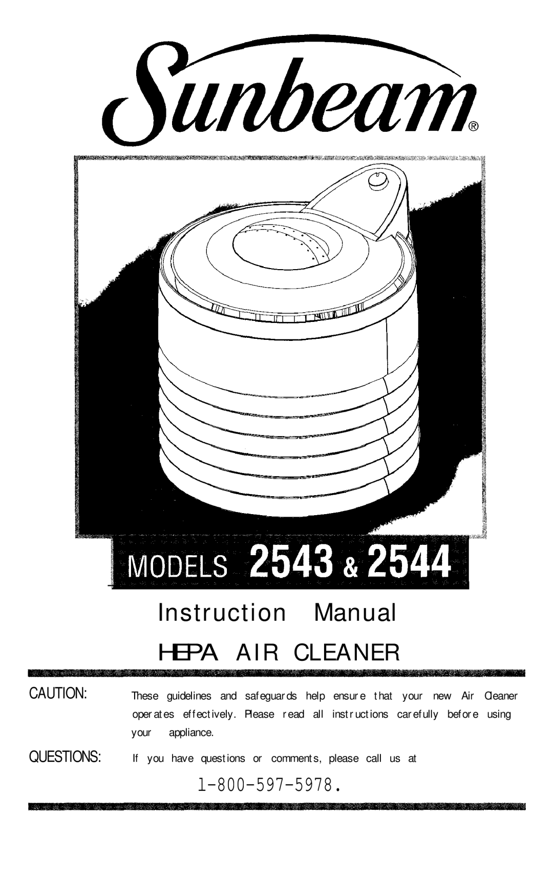 Sunbeam 2544, 2543 instruction manual Hepa a I R C L E a N E R 