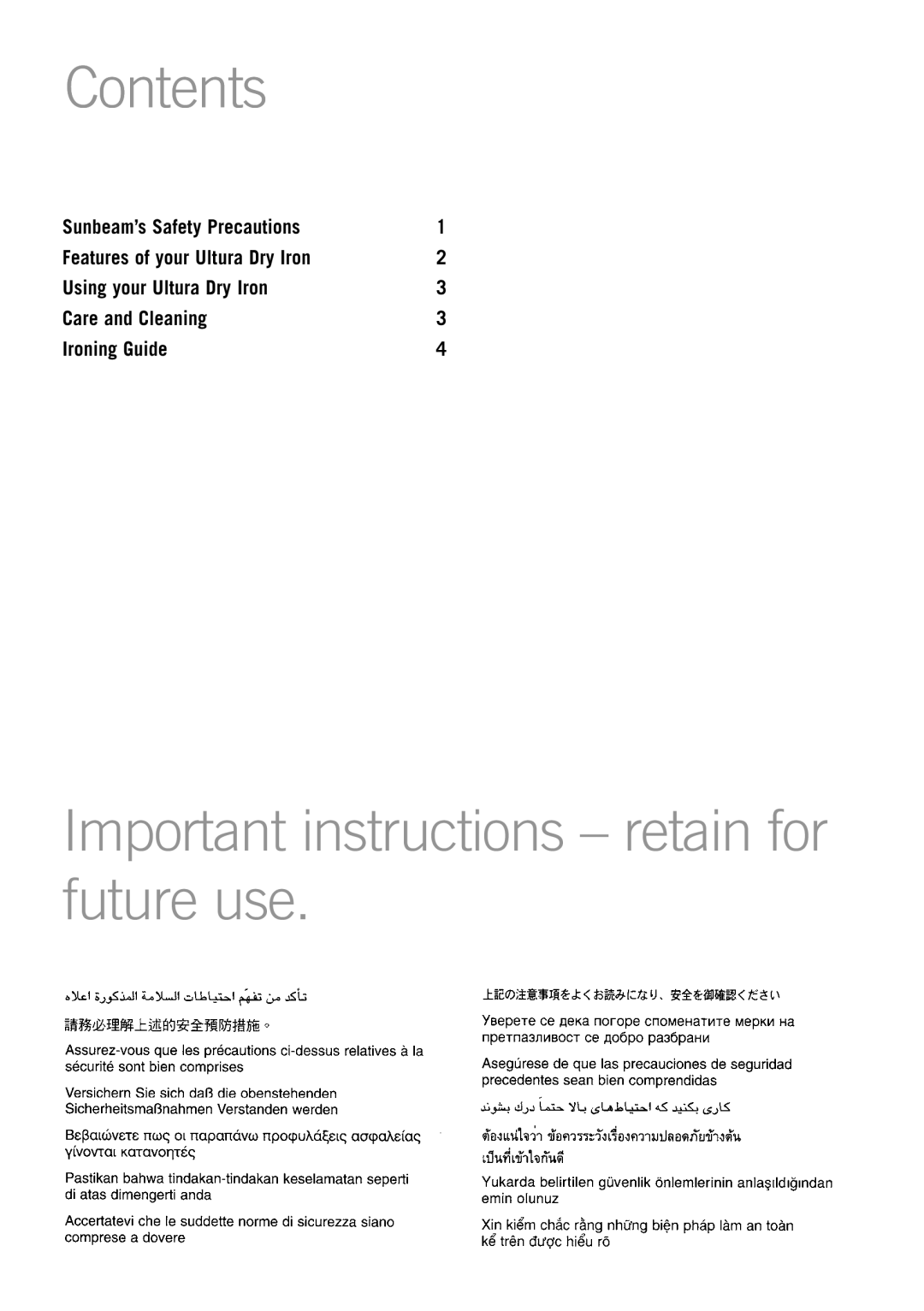 Sunbeam 2600 manual Contents 