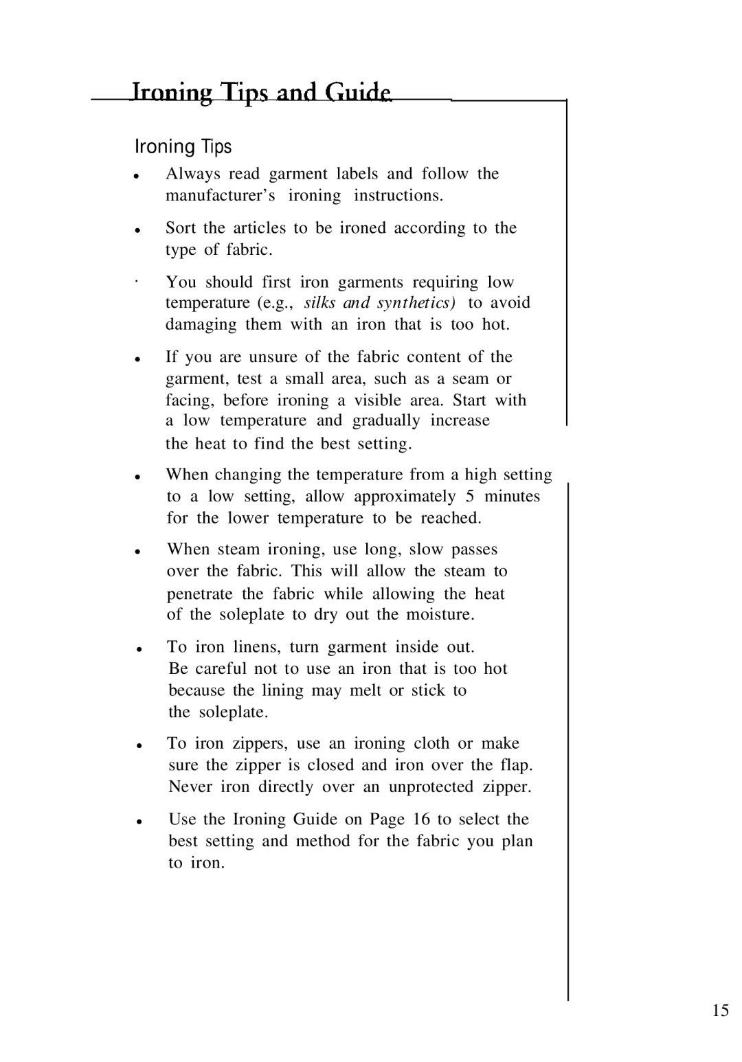 Sunbeam 3040, 3035 manual Ironing Tips 
