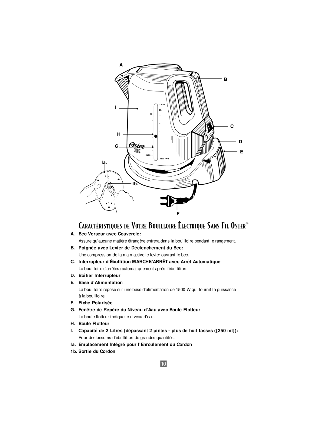 Sunbeam 3206 instruction manual Bec Verseur avec Couvercle, Boîtier Interrupteur Base dAlimentation 