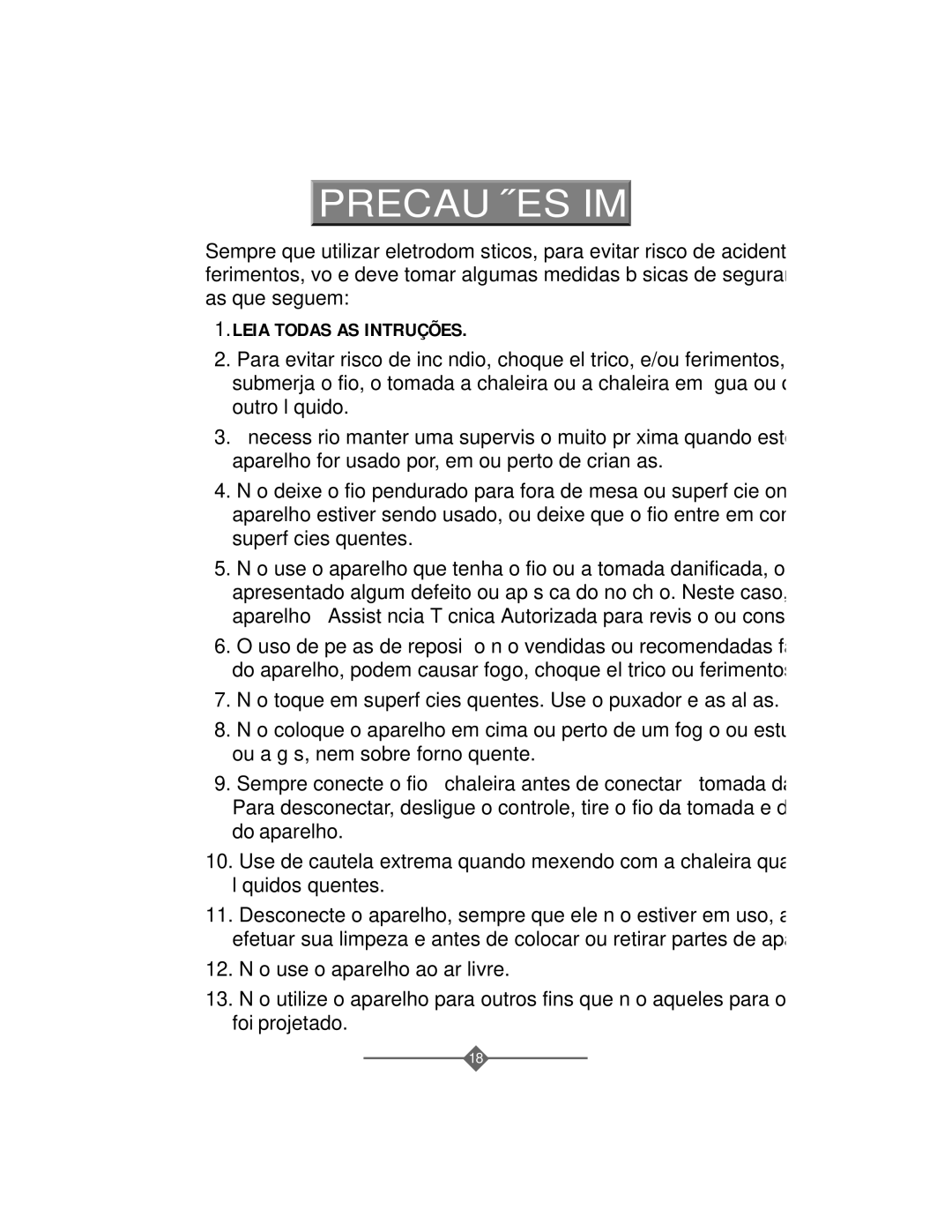 Sunbeam 3208 instruction manual PRECAU‚ÍES Importantes, Leia Todas AS Intruções 