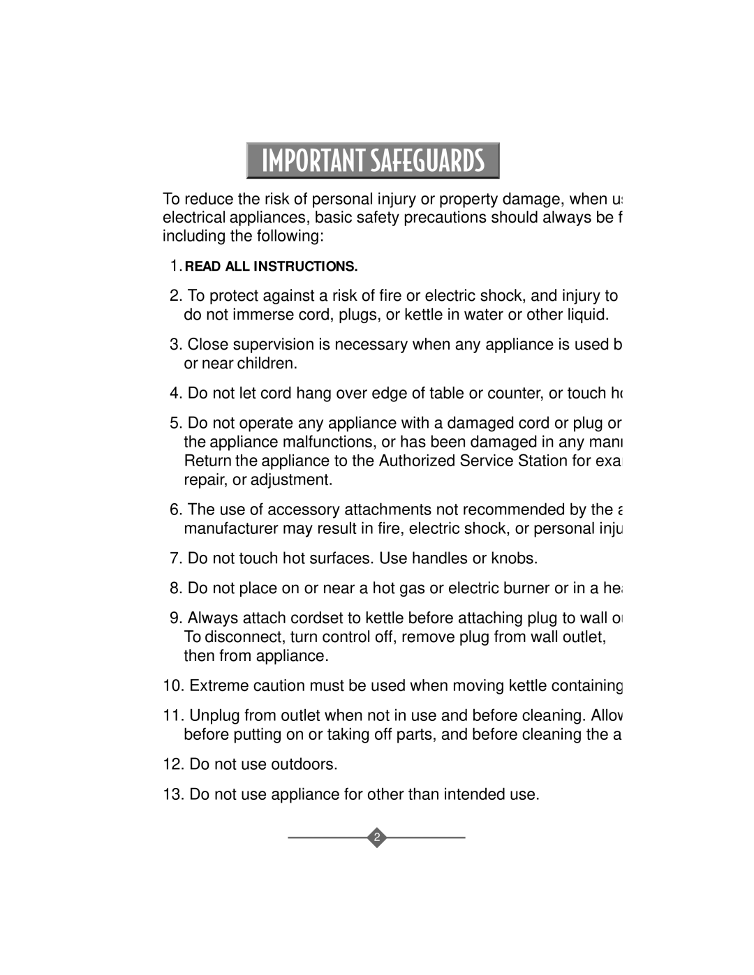 Sunbeam 3208 instruction manual Important Safeguards, Read ALL Instructions 