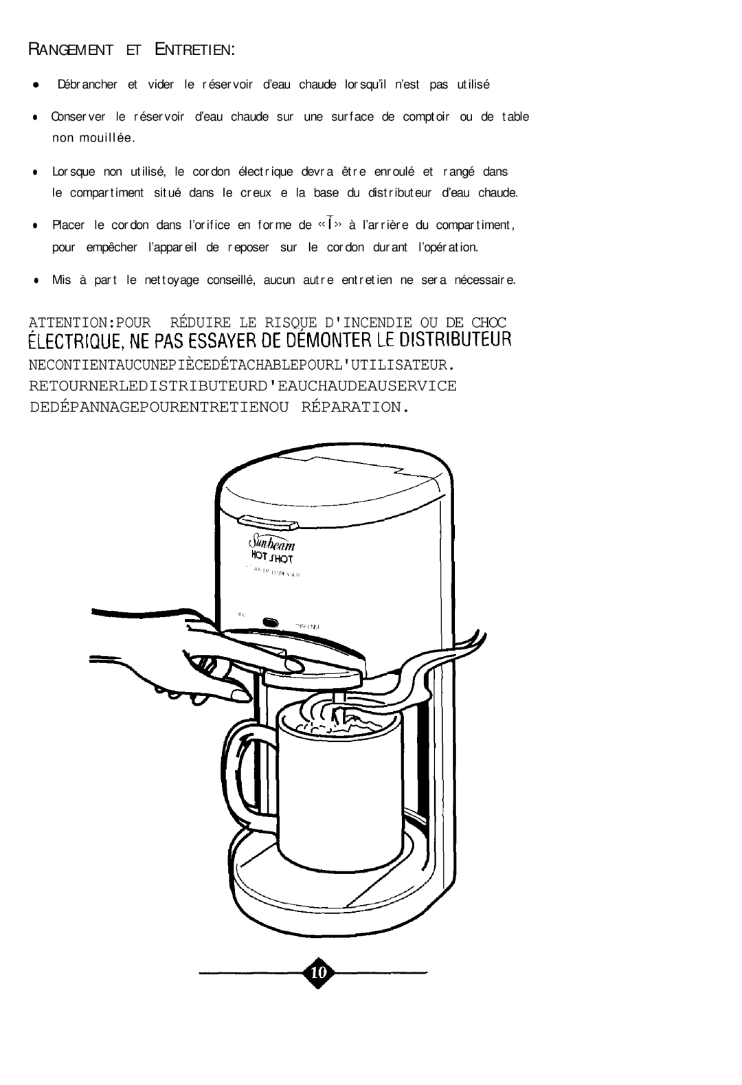 Sunbeam 3211 instruction manual Rangement ET Entretien 