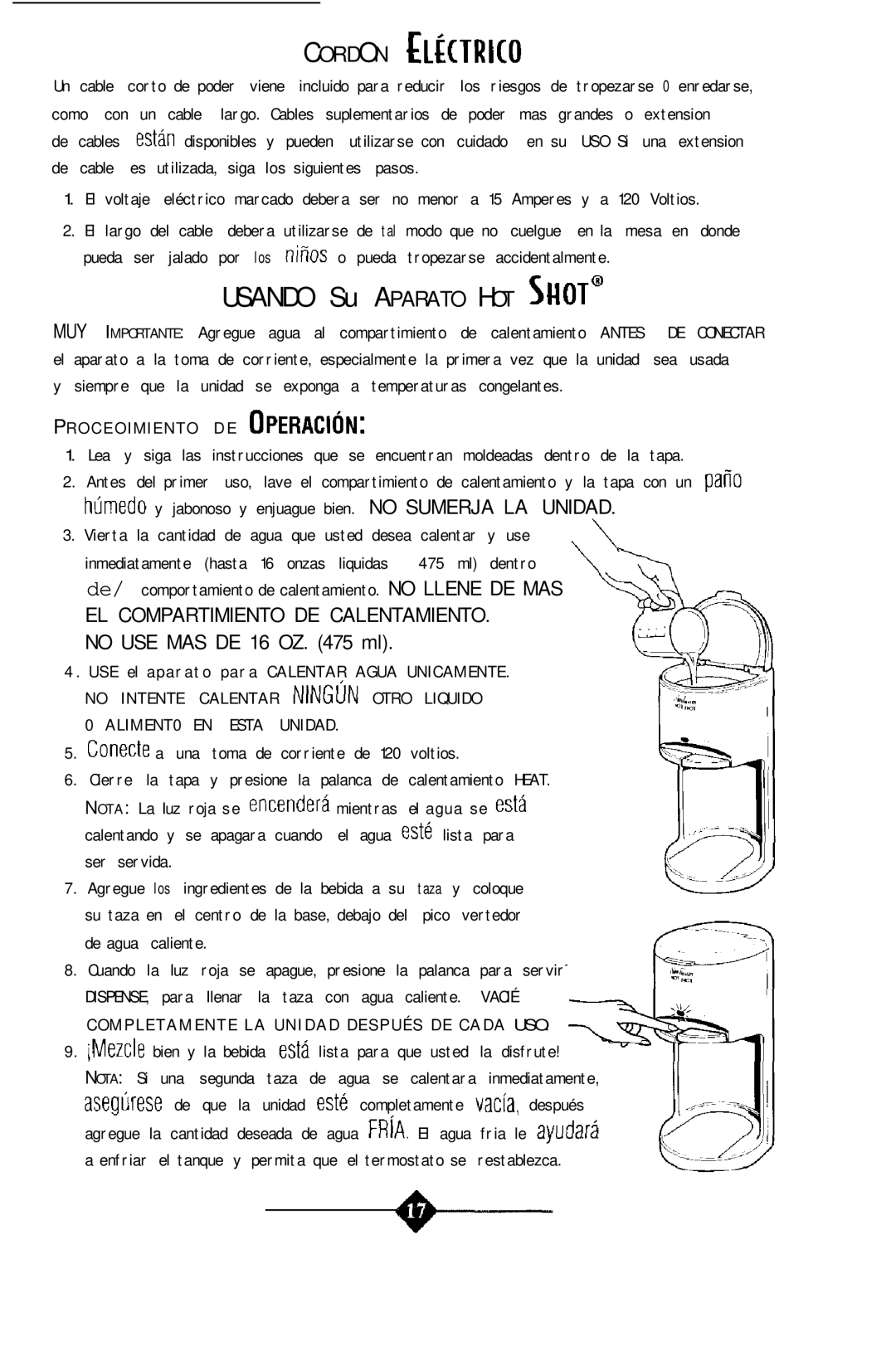 Sunbeam 3211 instruction manual Cordon EL~CTRICO 