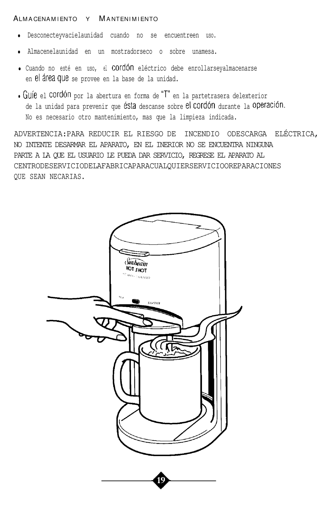 Sunbeam 3211 instruction manual M a C E N a M I E N T O Y M a N T E N I M I E N T O 