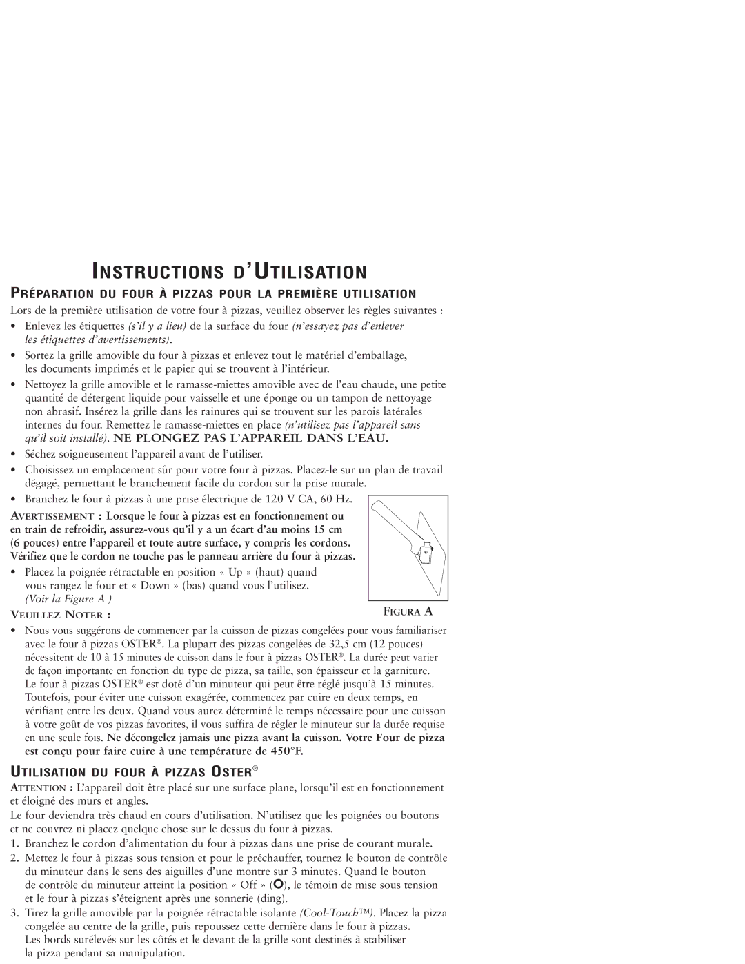 Sunbeam 3224 user manual Instructions D’UTILISATION, Préparation DU Four À Pizzas Pour LA Première Utilisation 