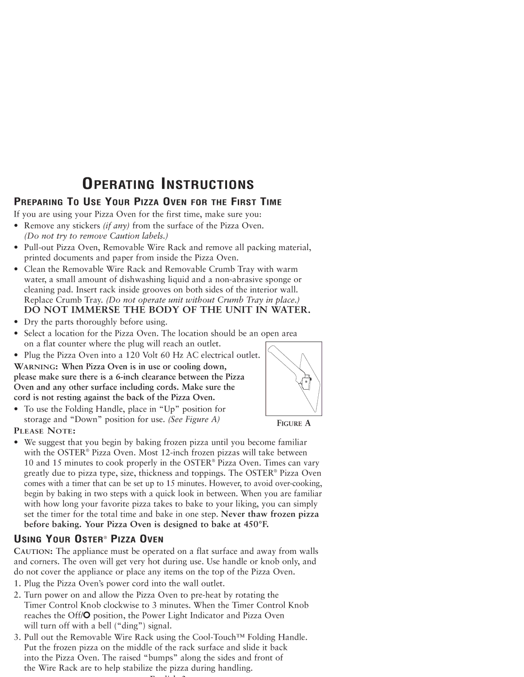 Sunbeam 3224 Operating Instructions, Preparing to USE Your Pizza Oven for the First Time, Using Your Oster Pizza Oven 