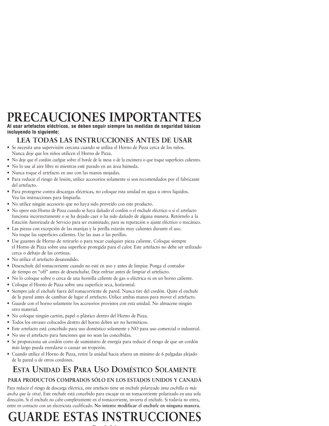 Sunbeam 3224 user manual Precauciones Importantes 