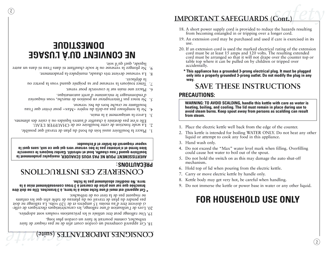 Sunbeam 3233-33, 3233-22 user manual Domestique 