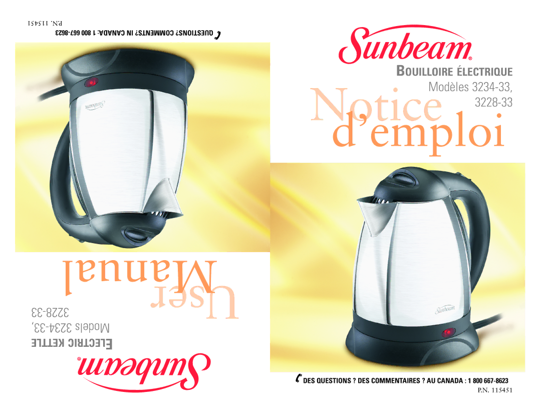 Sunbeam 3228-33, 3234-33 user manual User 