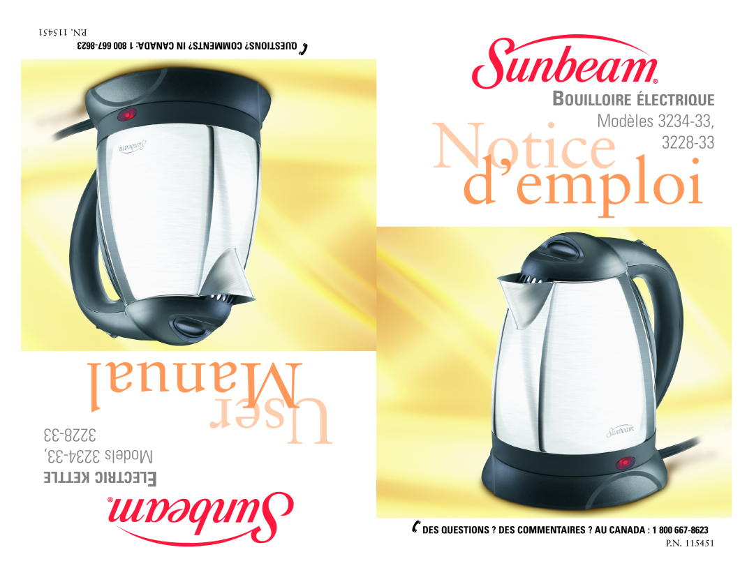 Sunbeam 3228-33 user manual 8623-667 800 1 CANADA IN COMMENTS? QUESTIONS?, Des Questions ? Des Commentaires ? Au Canada 