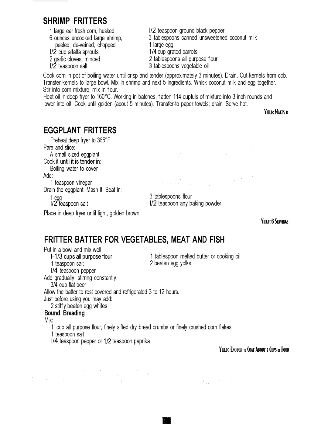 Sunbeam 3241, 3240 manual Shrimp Fritters 