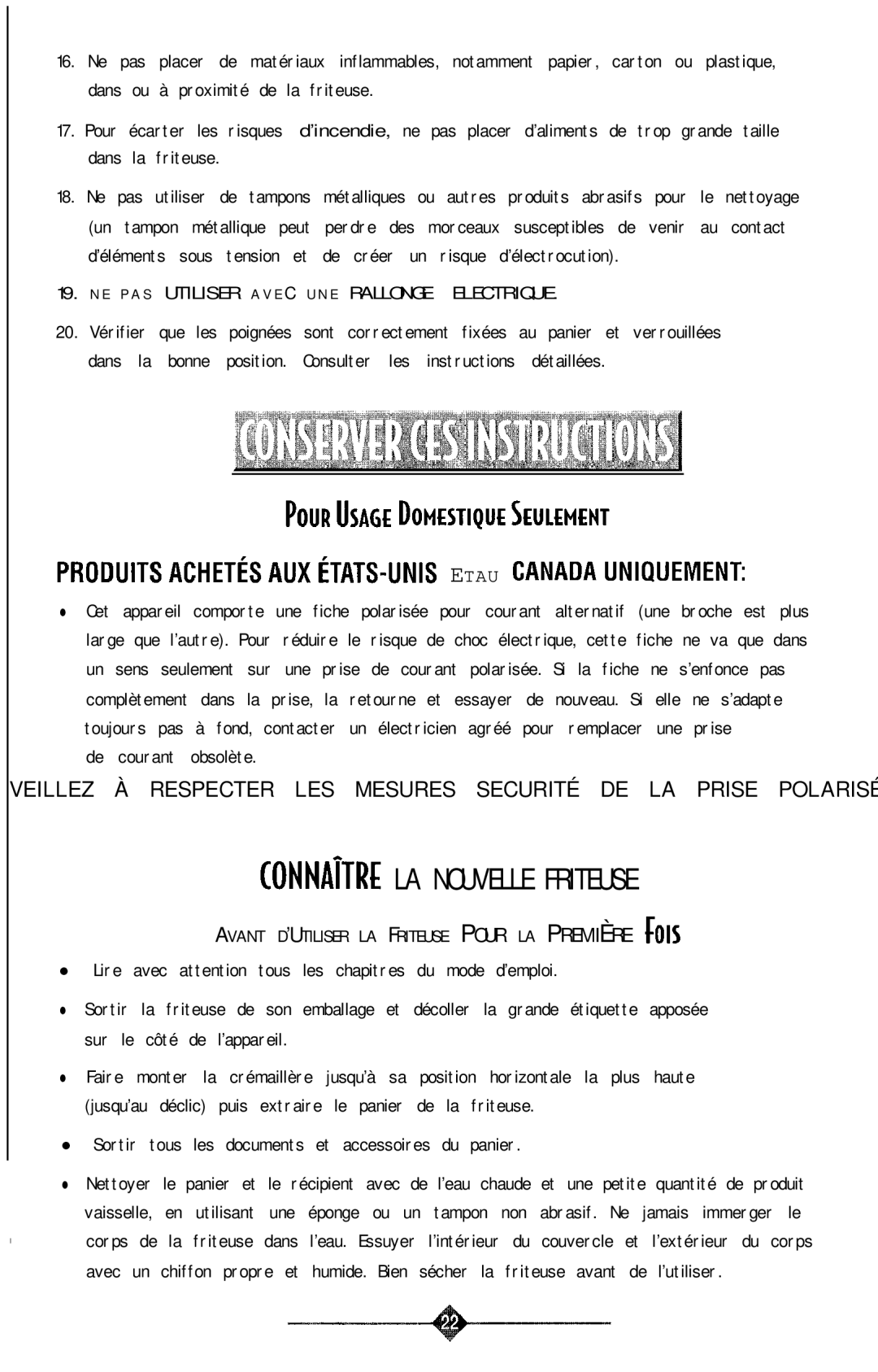 Sunbeam 3241, 3240 manual ONNAîTRE LA Nouvelle Friteuse, E P a S Utiliser a V E C U N E Rallonge Electrique 