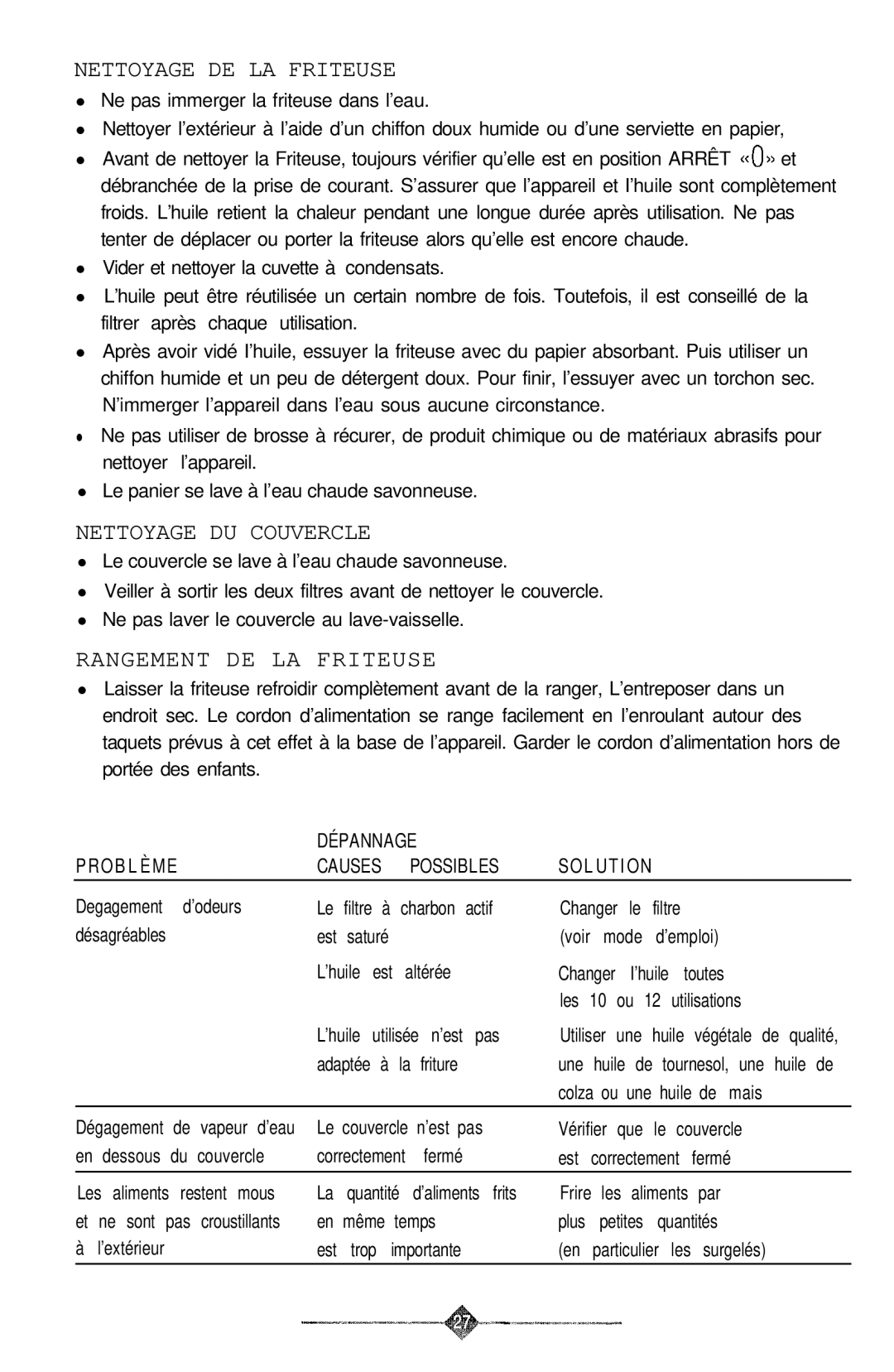 Sunbeam 3240, 3241 manual Nettoyage DE LA Friteuse 