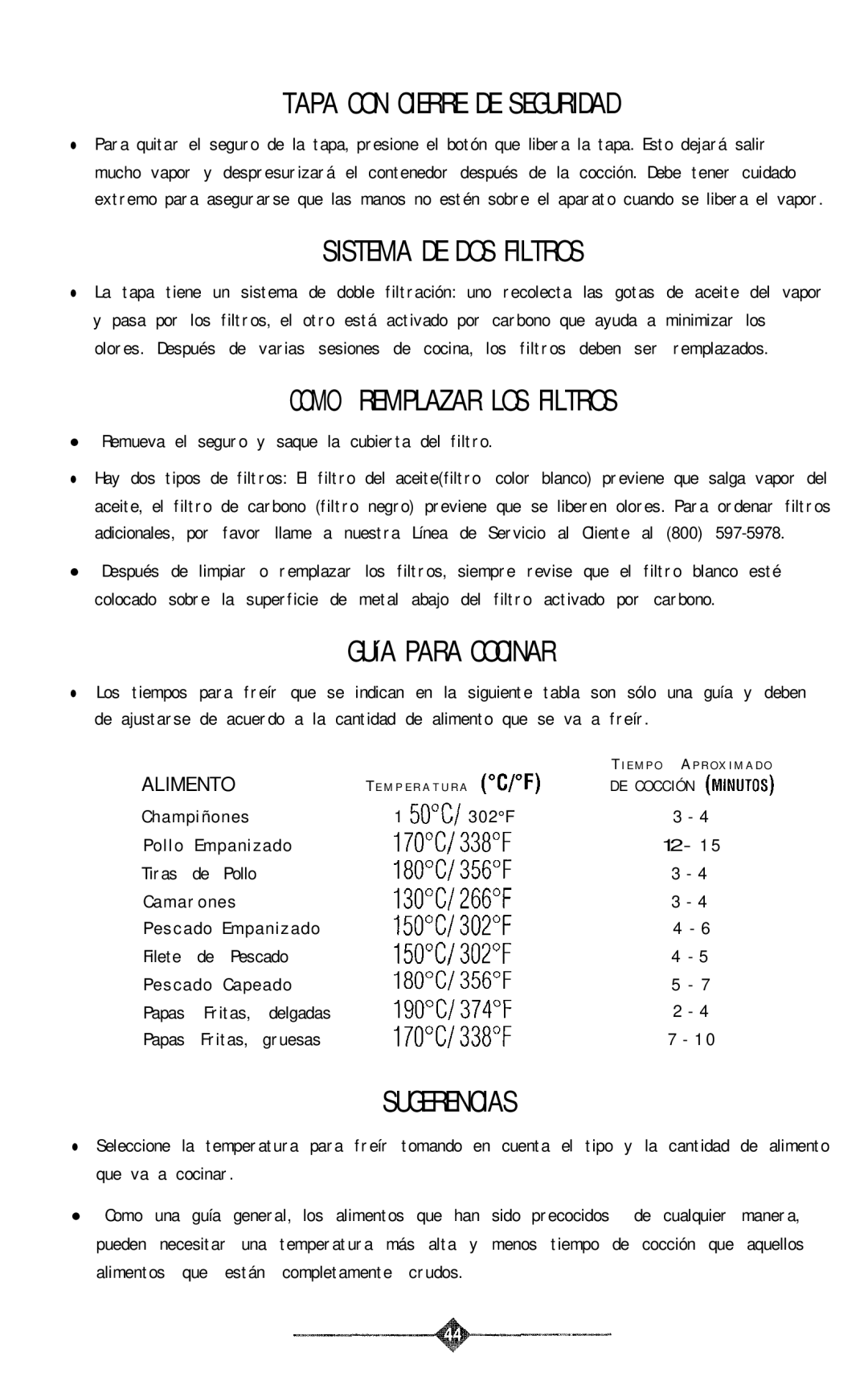 Sunbeam 3241, 3240 Tapa CON Cierre DE Seguridad, Sistema DE DOS Filtros, Como Remplazar LOS Filtros, GUíA Para Cocinar 