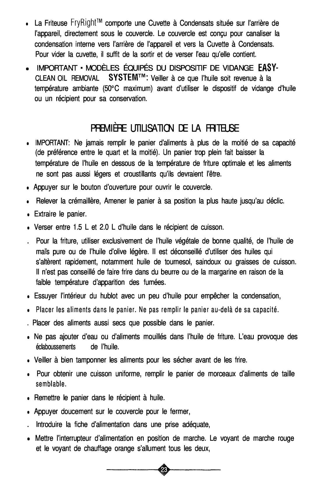 Sunbeam 3240, 3241 manual Première Utilisation De La Friteuse 