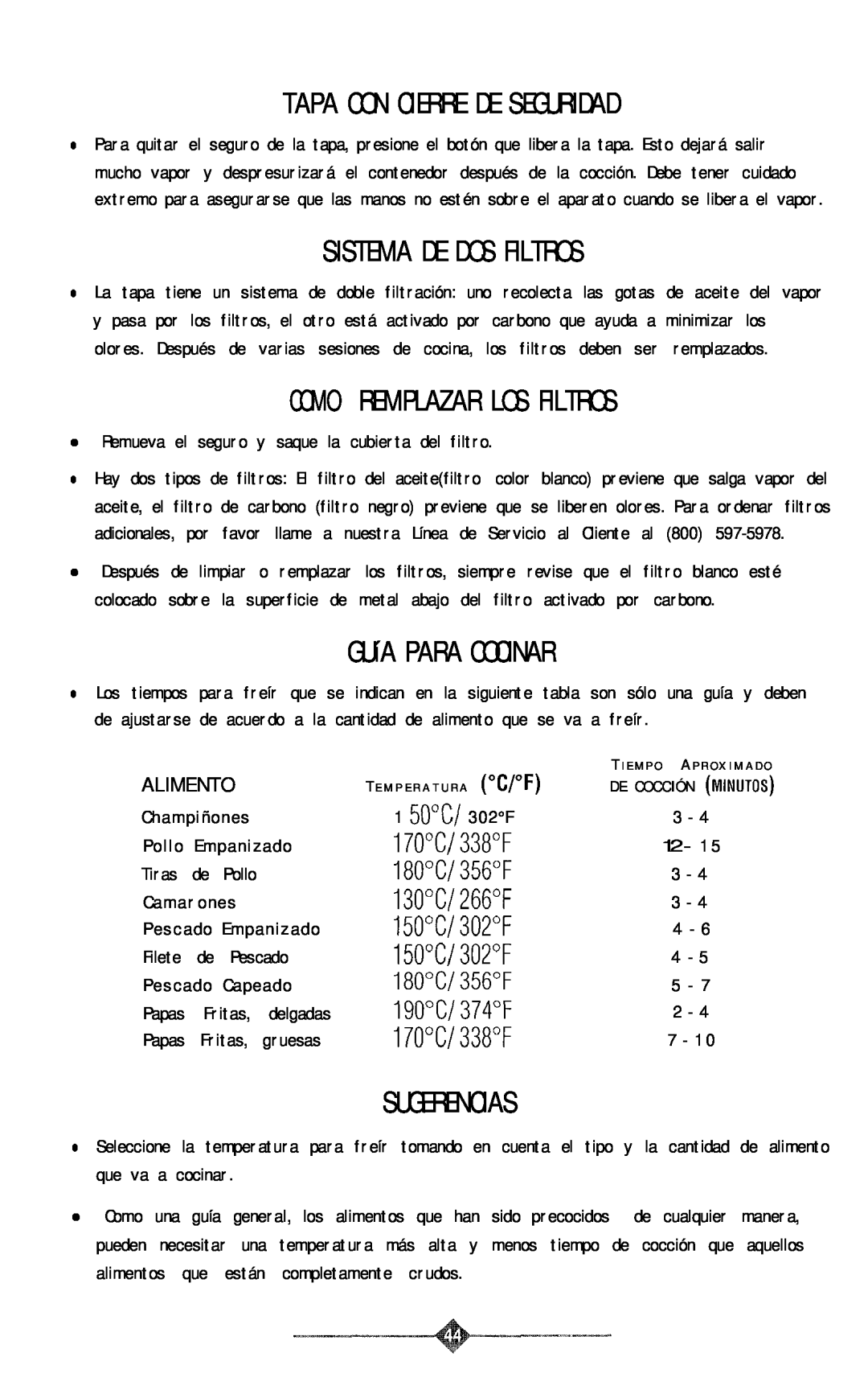 Sunbeam 3241, 3240 manual Sistema De Dos Filtros, GUíA PARA COCINAR, Sugerencias, Tapa Con Cierre De Seguridad 