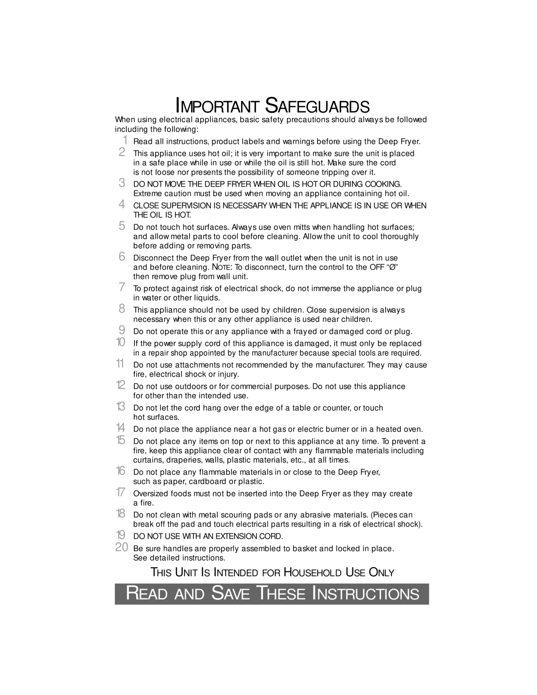 Sunbeam 3247, 3242 owner manual Important Safeguards, Do not USE with AN Extension Cord 