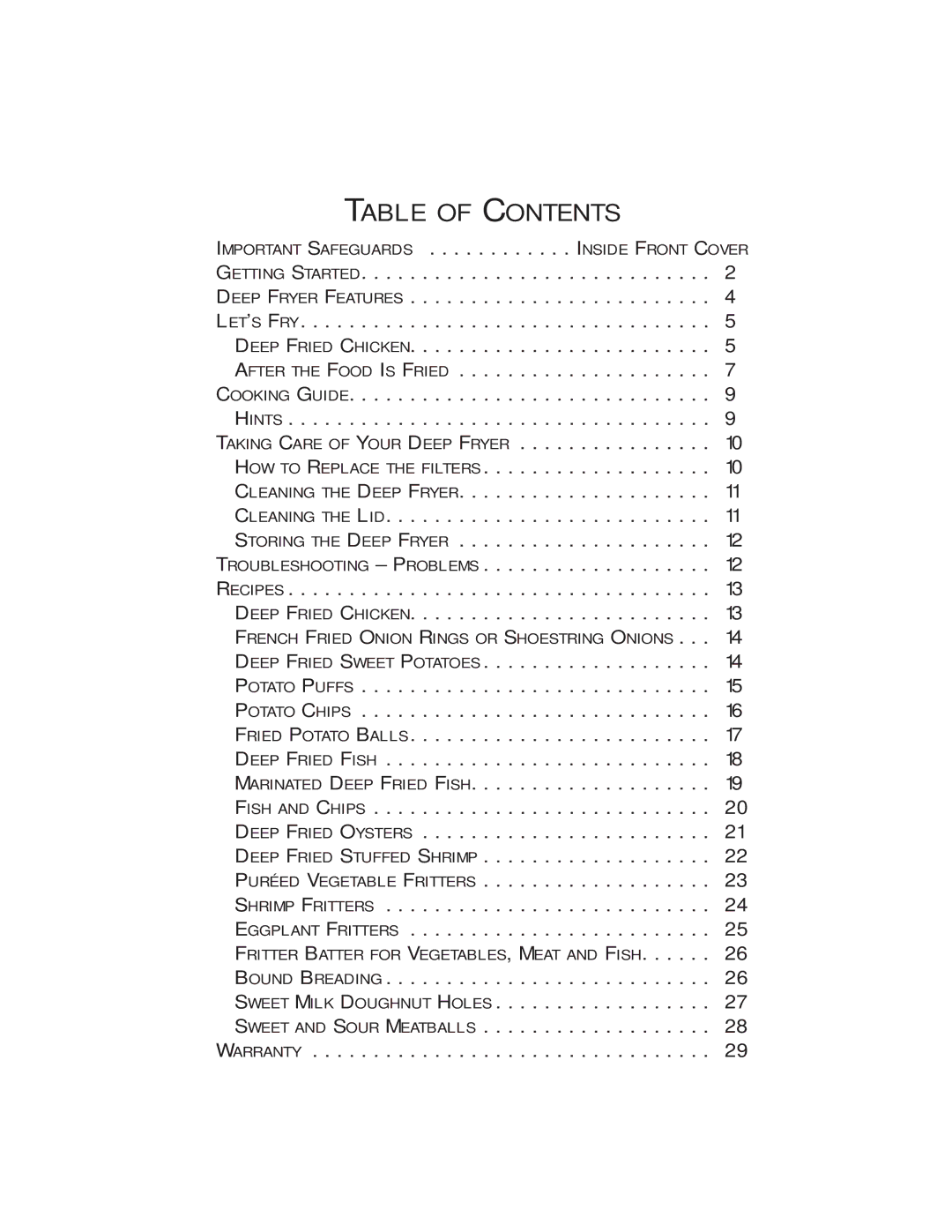 Sunbeam 3242, 3247 owner manual Table of Contents 