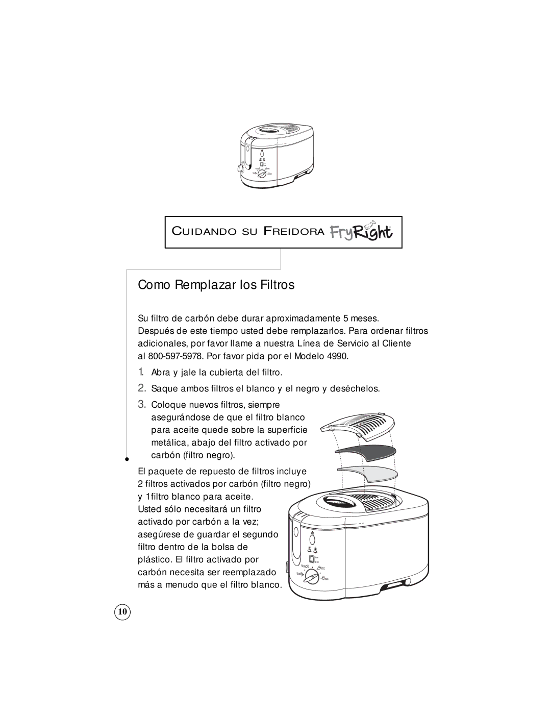 Sunbeam 3247, 3242 owner manual Como Remplazar los Filtros 