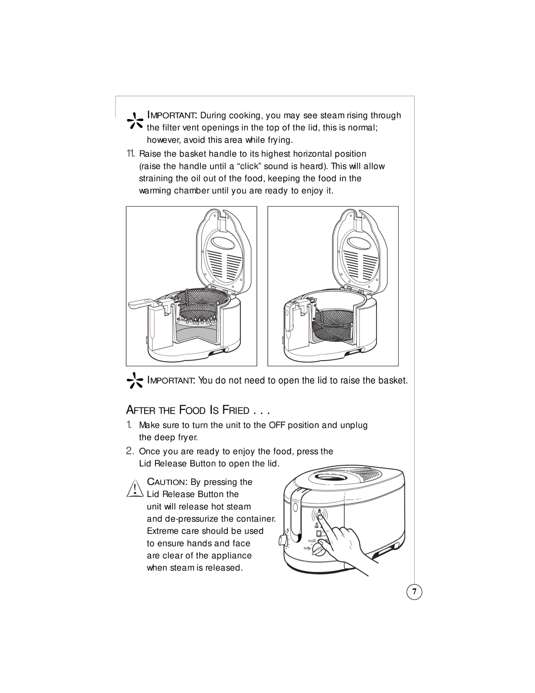 Sunbeam 3242, 3247 owner manual After the Food is Fried 