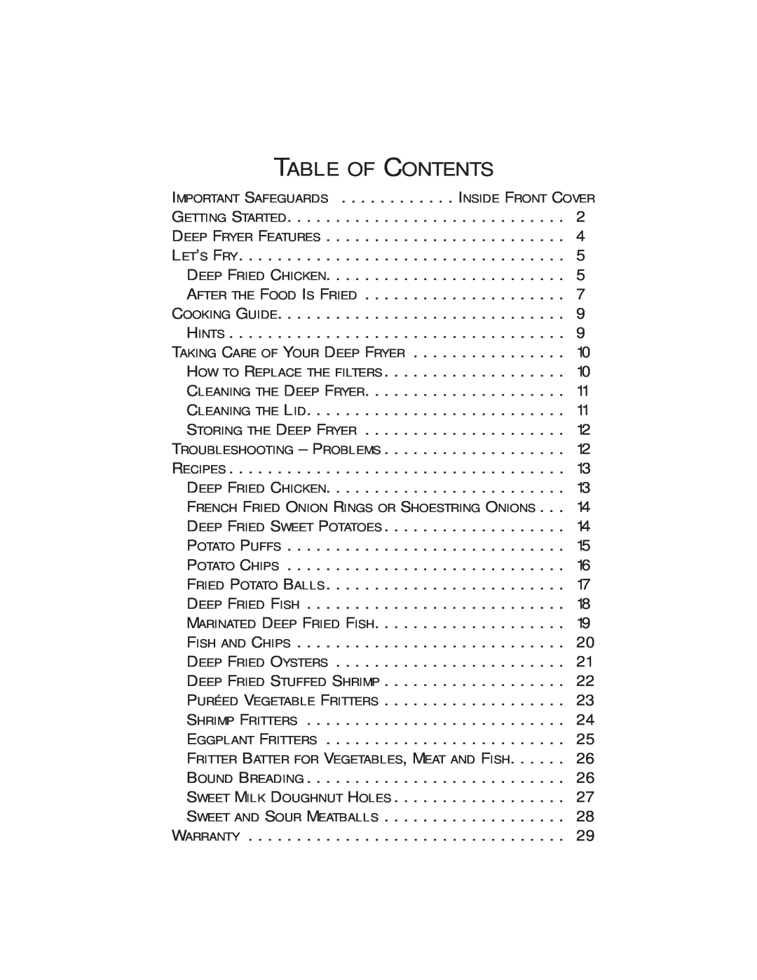 Sunbeam 3242, 3247 owner manual Table Of Contents 