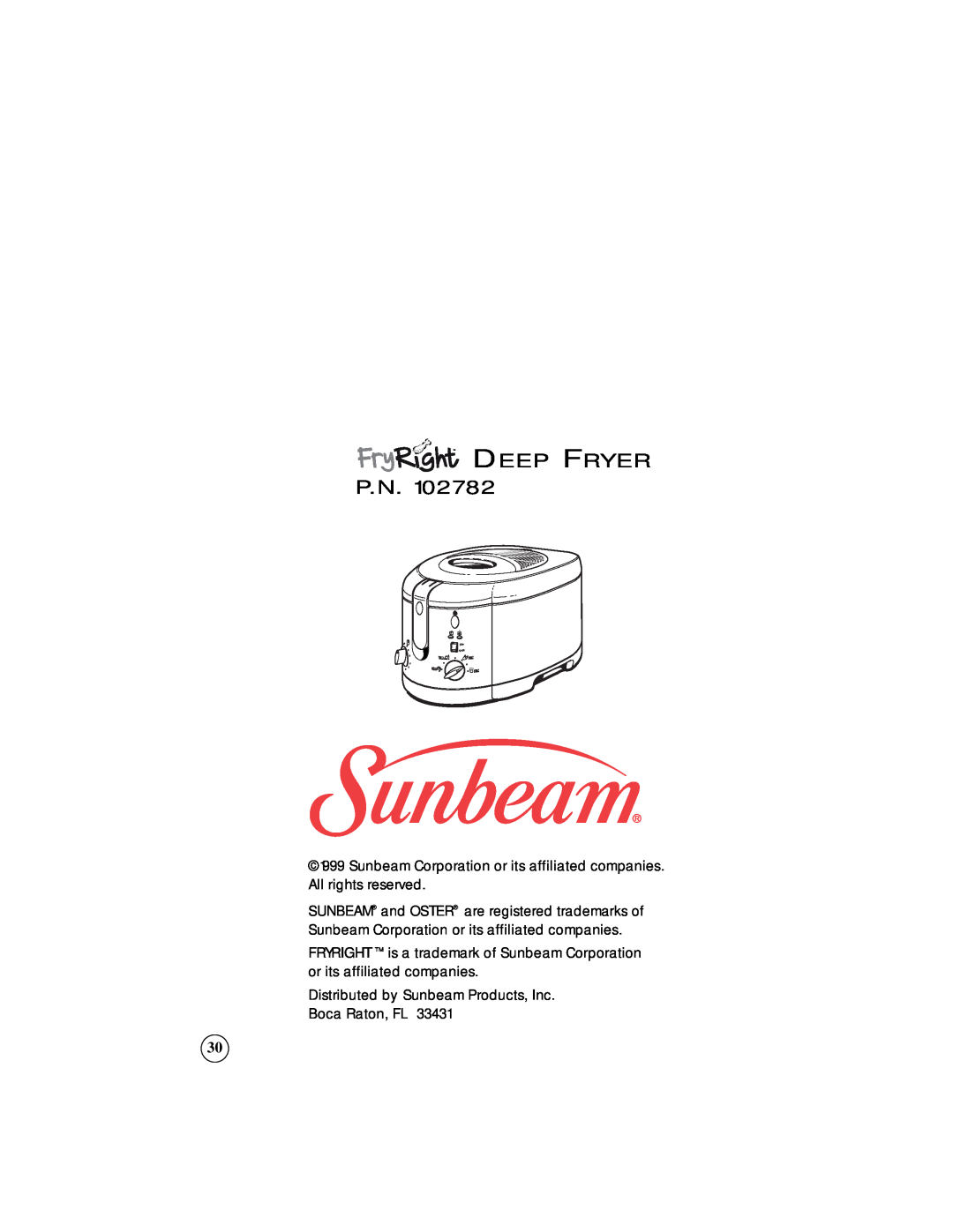 Sunbeam 3247, 3242 Deep Fryer P.N, SUNBEAM and OSTER are registered trademarks of, Distributed by Sunbeam Products, Inc 