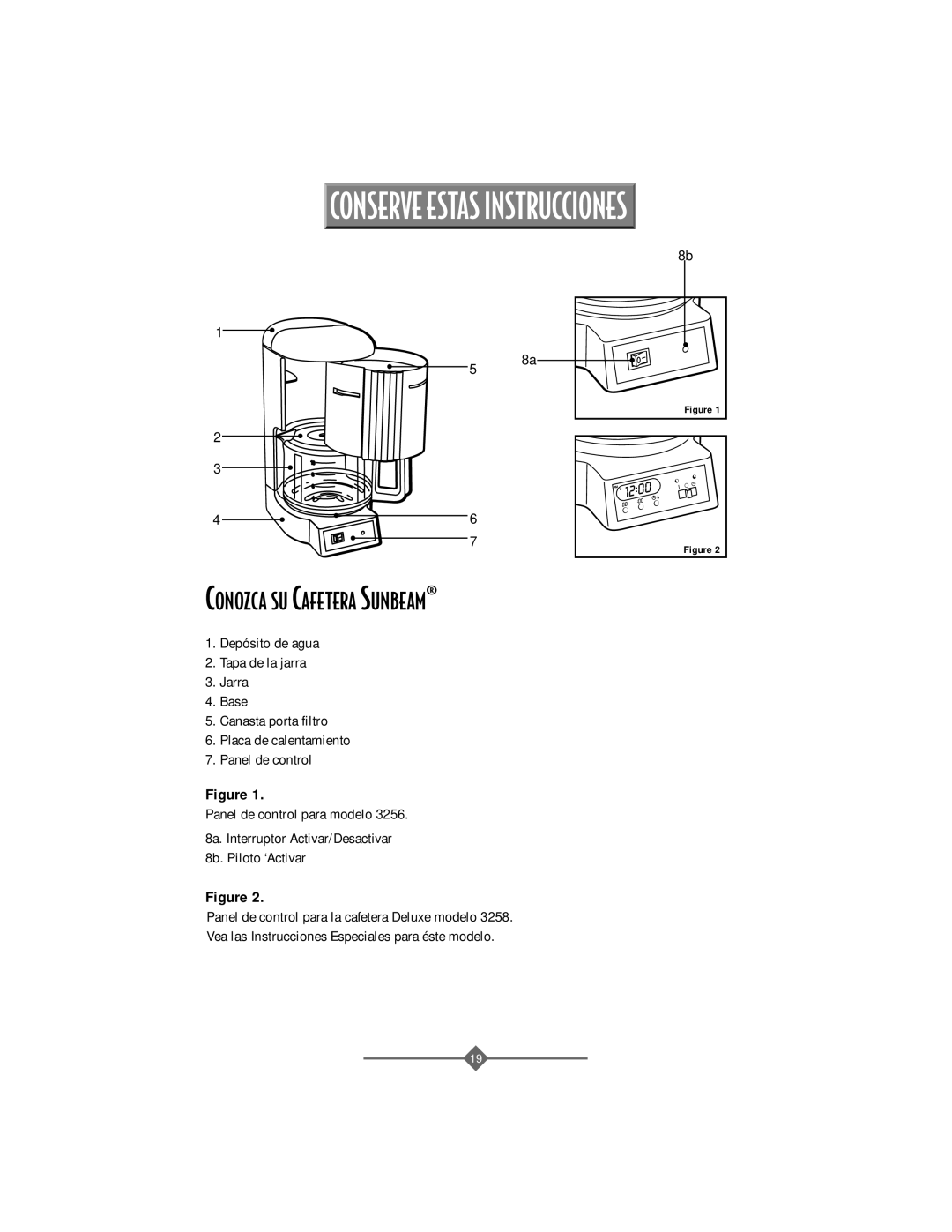 Sunbeam 3256, 3258, 3257 manual Conozca SU Cafetera SUNBEAM¨ 