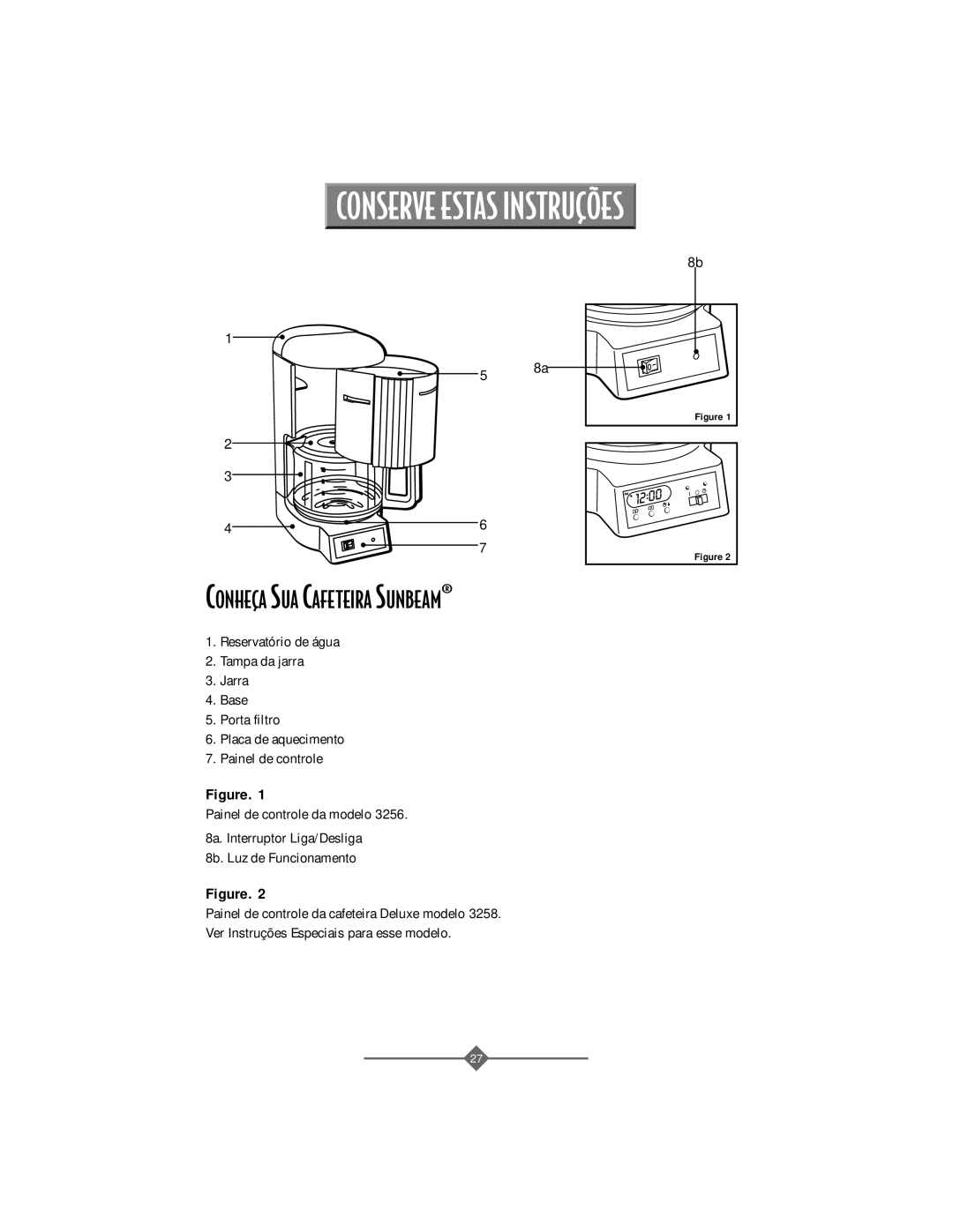 Sunbeam 3257, 3256, 3258 manual Conserve Estas INSTRU‚ÍES, CONHE‚A SUA Cafeteira SUNBEAM¨ 