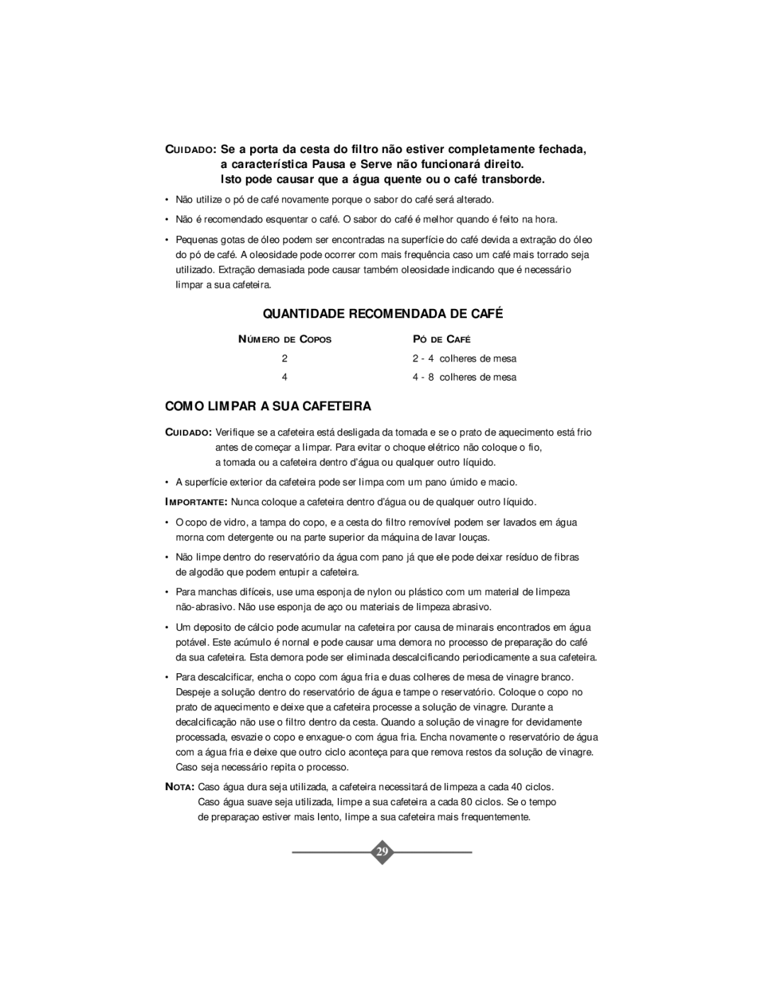 Sunbeam 3279, 3278 instruction manual Quantidade Recomendada DE Café, Como Limpar a SUA Cafeteira 