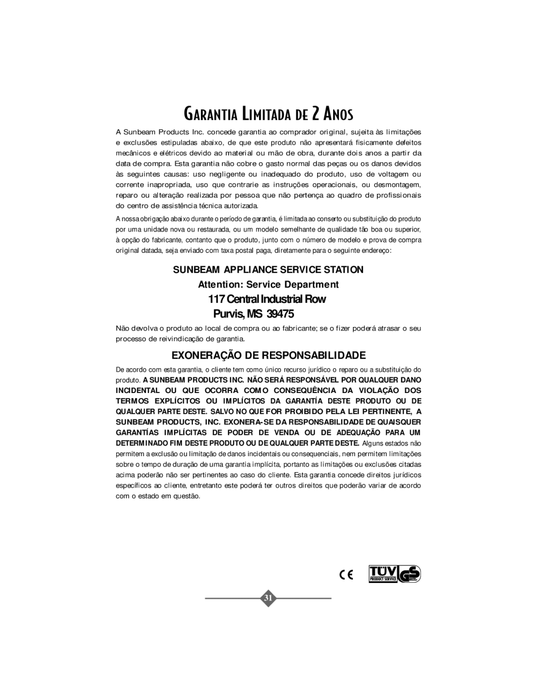 Sunbeam 3279, 3278 instruction manual Garantia Limitada DE 2 Anos 