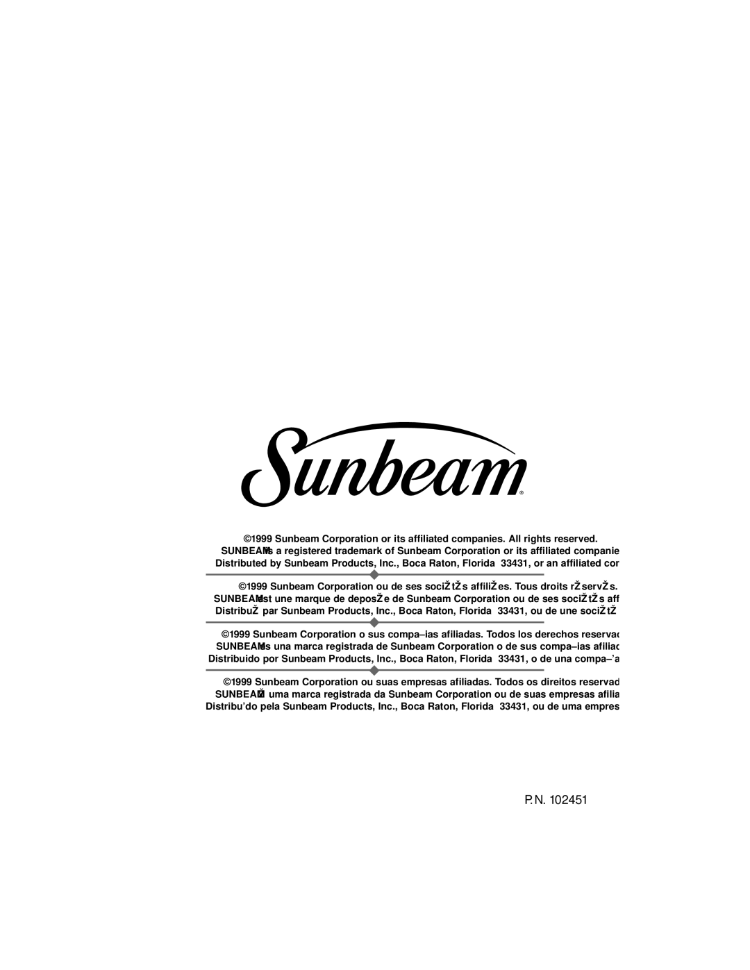 Sunbeam 3278, 3279 instruction manual 