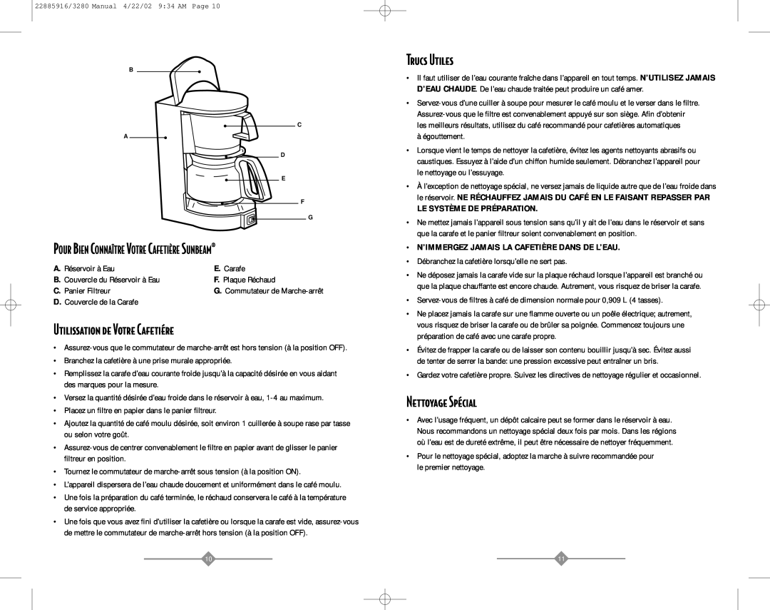 Sunbeam 3280 instruction manual Utilissation de Votre Cafetiére, Trucs Utiles, Nettoyage Spécial, Le Système De Préparation 