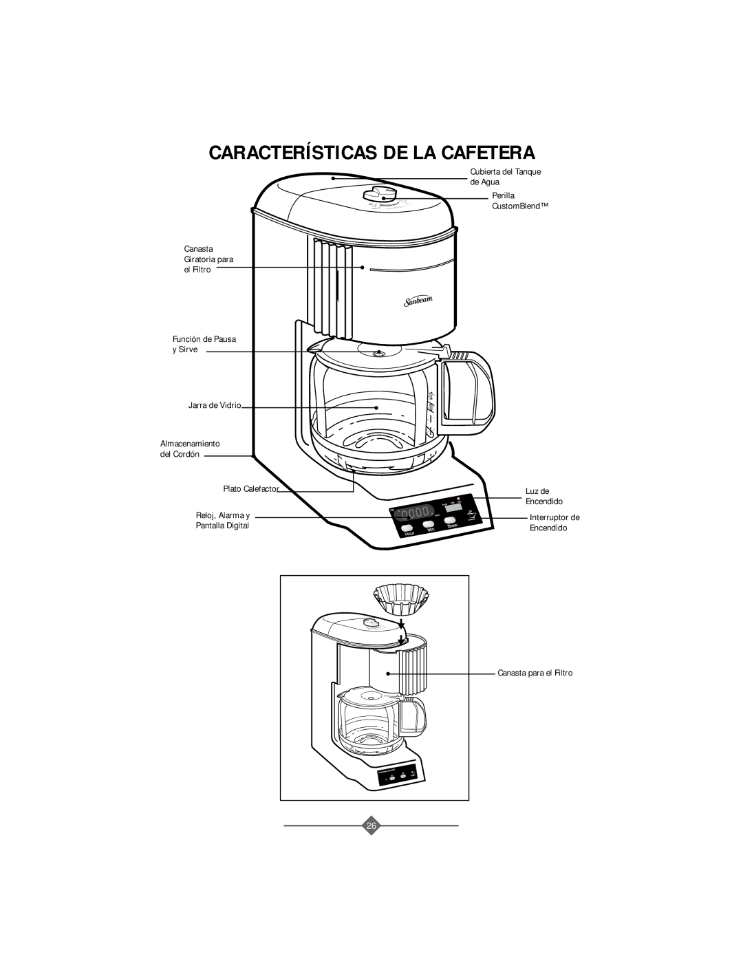 Sunbeam 32863281 instruction manual Características DE LA Cafetera 