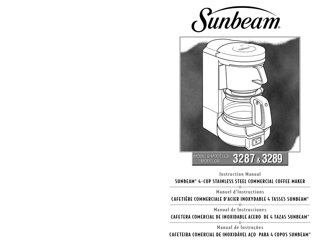 Sunbeam 3289, 3287 instruction manual Manuel d’Instructions 