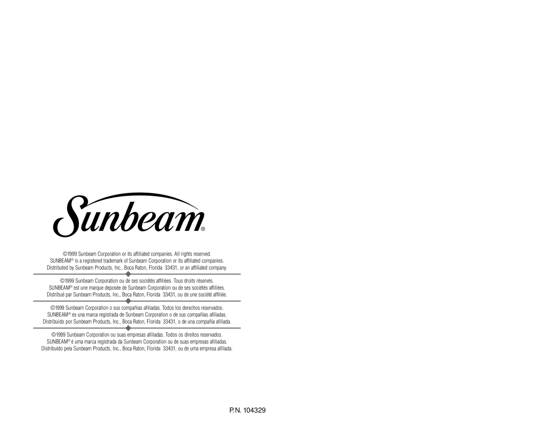 Sunbeam 3287, 3289 instruction manual 