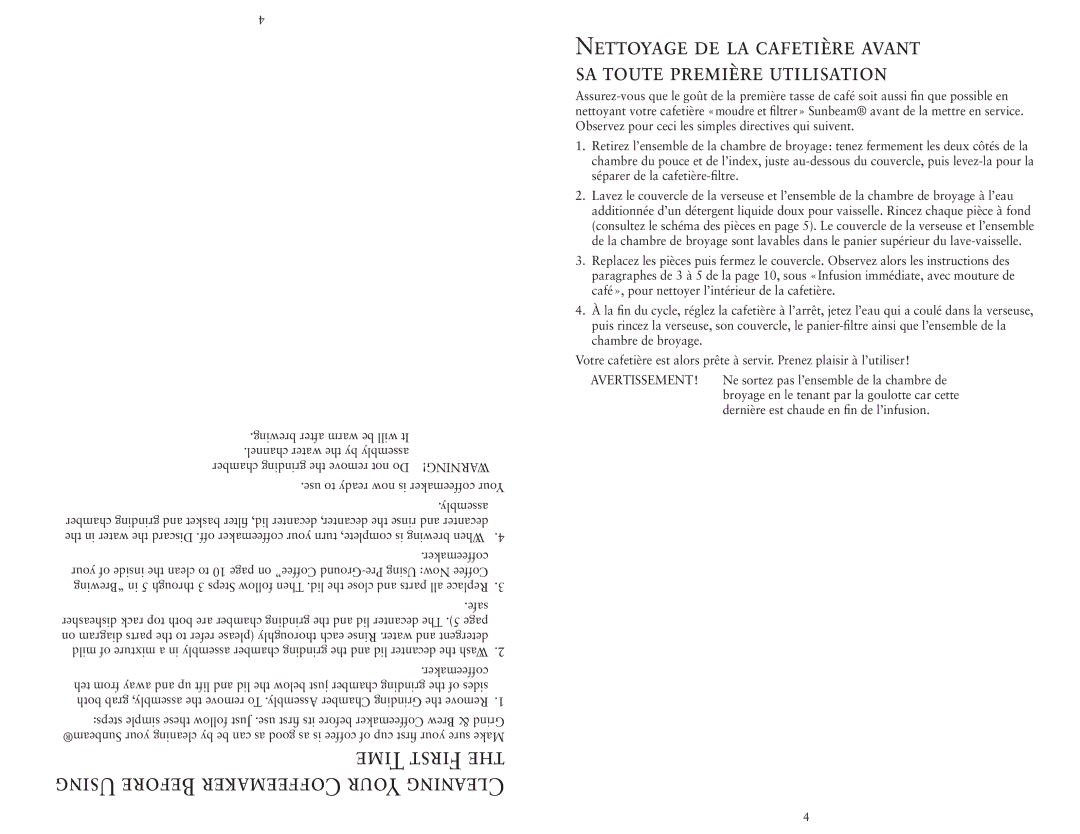 Sunbeam 3330-33 manual Ne sortez pas l’ensemble de la chambre de, Dernière est chaude en fin de l’infusion 