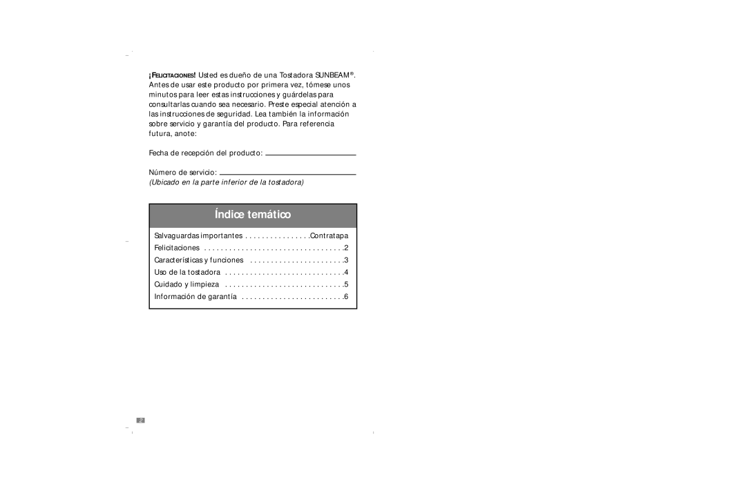 Sunbeam 3837 user manual Índice temático 