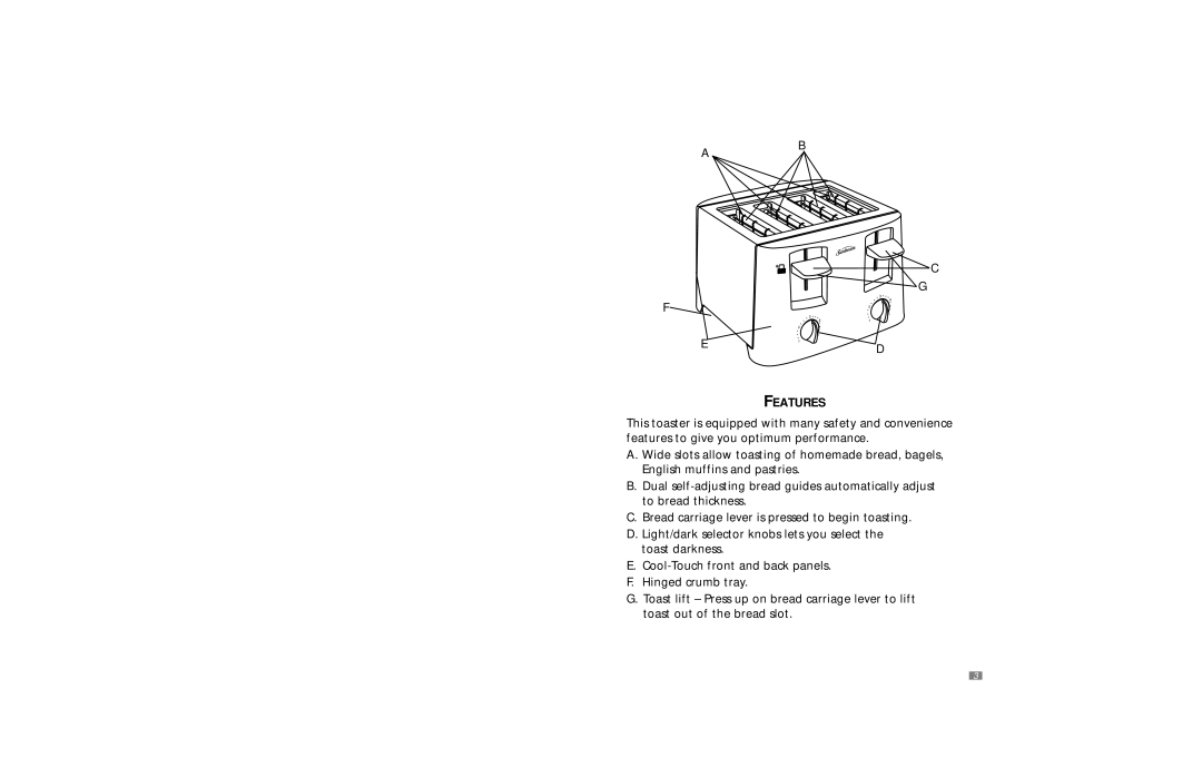 Sunbeam 3838 user manual Features 