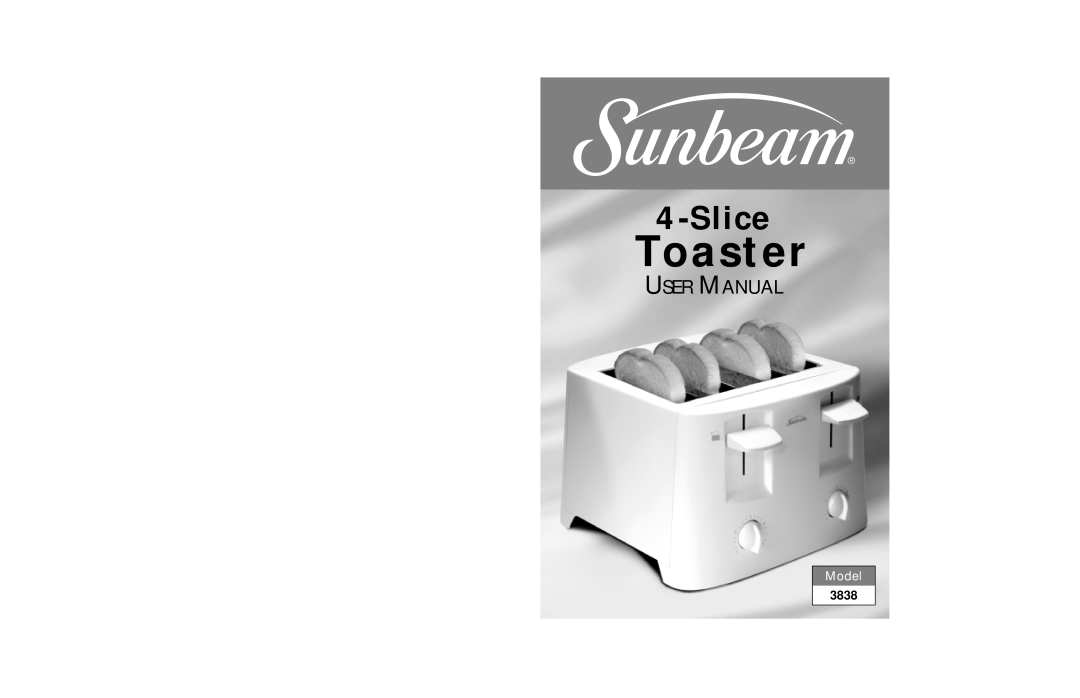 Sunbeam 3838 user manual Toaster, Slice, Model 