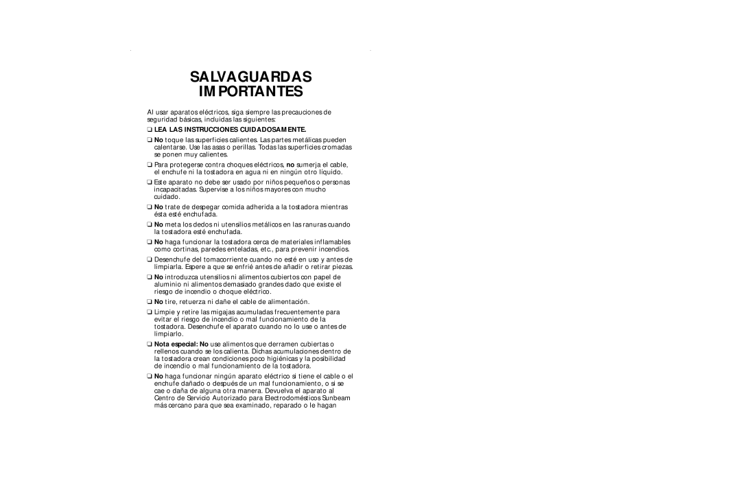 Sunbeam 3840 user manual Salvaguardas Importantes 