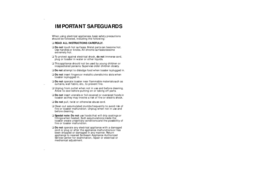 Sunbeam 3840 user manual Important Safeguards, Read ALL Instructions Carefully 