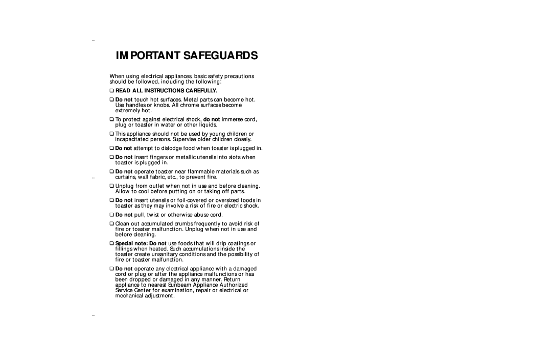 Sunbeam 3840 user manual Important Safeguards, Read All Instructions Carefully 